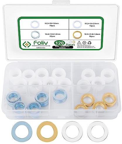 Foliv 120 Stück Fitschenringe Sortiment Set, Unterlegscheiben tür Ø10,20 x 15 x 1mm /Ø10,20 x 15 x 2mm/Ø10,20x 15.8 x 1.8mm, Massivem Messing, Verzinkt, Kunststoff Montageringe, ohne Abriebspuren