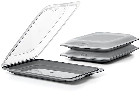 TATAY Porta Embutidos Fresh | Set de 3 Estándar | Tupper Embutido Nevera | Tapa Extraíble, Apilable | Apto Congelador, Microondas y Lavavajillas | Libre de BPA, 17 x 3,2 x 25,2 cm, Color Gris