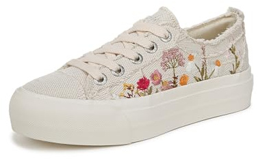 Blowfish Malibu Women's Sadie-Sun Sneaker White Embroidered Canvas 9 M