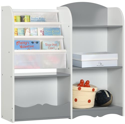 ZONEKIZ Scaffale Portagiochi per Bambini Mobile per Cameretta in Legno, Arredamento per Bambini da Salotto e Asilo, 85x26x84cm, Grigio