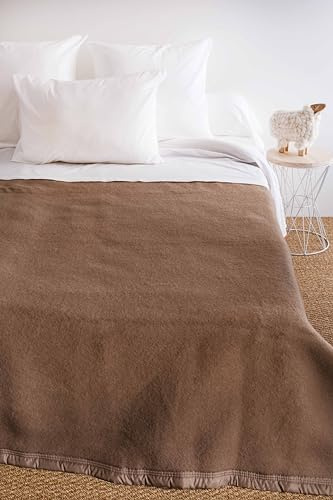 Couverture Volta en Laine Woolmark, 220cm x 240cm Taille, Chamois