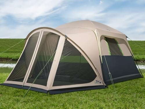 Tents for Camping 6 Person Camping Tent with Screen Porch, Weatherproof Large Cabin Tent with Rainfly and Carry Bag, Family Tent for Outdoor Camping and Backyard, Beige