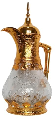Luwecf Kaffeekanne,teekanne glas 1,6 liter Moderne Kaffeekanne Im Orientalischen Design, Türkische Kaffeekanne für Heiße Getränke, Isolierung, Gold