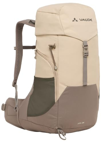 VAUDE Jura 24 – Wanderrucksack für Damen & Herren mit 24 Liter Volumen, Belüfteter Netzrücken mit Regenhülle, ErgoShape-Schultergurte & Trinksystem – für Tagestouren - linen
