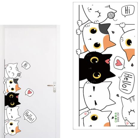 EYVRPAU Türaufkleber Katze Cartoon Wandsticker für Kinderzimmer Schlafzimmer Raumdekoration Home Decoration bemalte Tiere