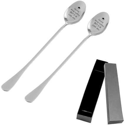 2 Pcs Long Handle Spoon, Stainless Steel Coffee Spoons, Enjoy You Coffee, Engraved Coffee Spoon for Serving Food, Friendship Gift for Women, with Gift Box