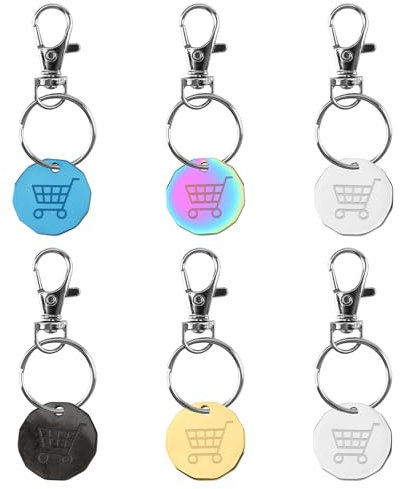 Shopping Trolley Token, 6 PCS Trolley Coin Keyring Keyring, Solid Metal Trolley Coins for Supermarket Carts, Convenient Trolly Coin UK Pound Coin Trolley Key Token Shopping (5 Colors)