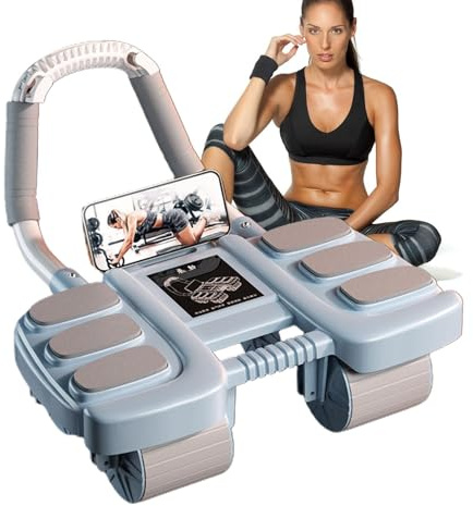 Generic Rodillo Abdominal de Rueda con Rebote Automático, 4 Ruedas, Entrenamiento de Fuerza Central, Azul