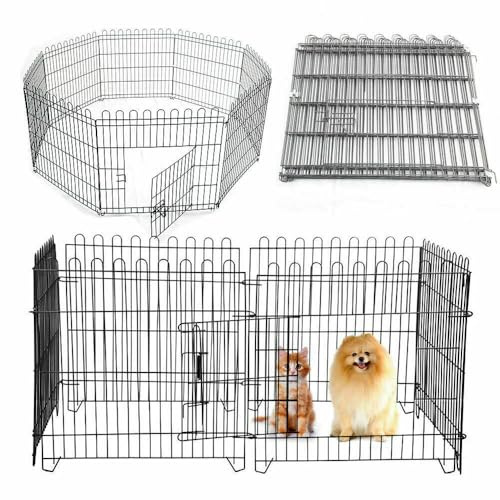 ARA CHOICE Dog Pet Pen 8 Panel Metal Puppy Playpen Run Cage Fence Enclosure Indoor Outdoor With Door Suitable For Small Dogs/Puppy/Cat/Rabbit Foldable Small Animals Pens (Silver, 61cm, 8)
