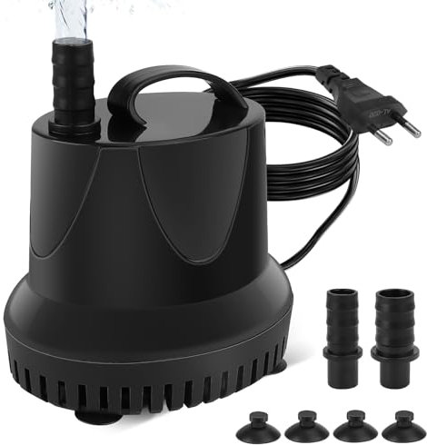 Mini pompa per acquario, 1800 l/h 25 W, mini pompa dell'acqua ultra silenziosa, per fontana da giardino, laghetto, fontana, con cavo da 1,4 m, 2 ugelli (nero)