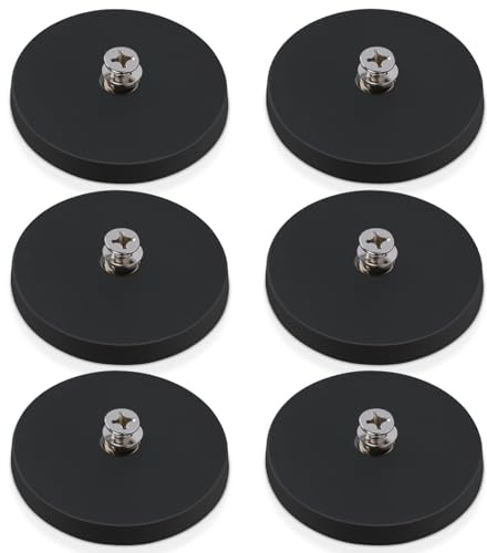 6 imanes de neodimio engomados de 43 mm de diámetro, imanes con rosca, rosca fuerte, 15 kg, fuerza de sujeción M4, rosca interior, base de montaje magnética para tiras de luz, goma redonda