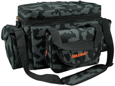 Seaknight Borsa da pesca a spalla singola per attrezzatura da pesca alla carpa borse borsone da pesca in mare borsa da pesca mimetica borsa da viaggio per escursionismo, L - Grigio Camou, 50 cm x 27