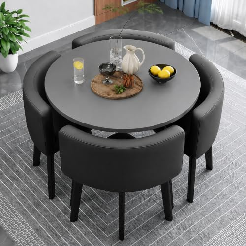 AMZSEW Small Dining Table and 4 Chairs,Kitchen Dining Room Set for 4 People | Save Space Modern 5 Pieces Dining Room Sets Back Velvet Chair,Metal Legs, for Dining Room and Apartment