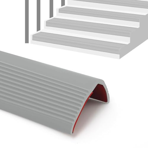 5m Stair Anti-Slip Nosing, Stair Edge Protector, Self-Adhesive PVC Rubber Edge Trim for Stairs & Flooring, Flexible and Durable Protection (25mm Width, Grey)