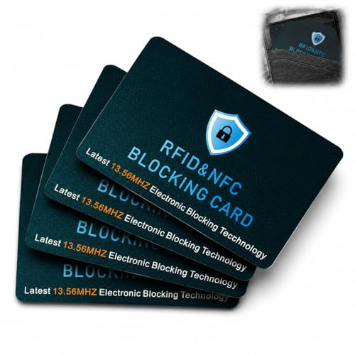 Artomnivera Paquete de 4 tarjetas de bloqueo RFID y NFC, protector delgado antirrobo sin contacto para tarjetas de débito/crédito, pasaporte, identificación, protección de cartera para hombres y