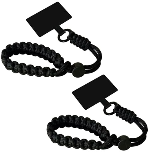 ZhouWei 2 Piezas Cuerda para Movil, Cadena de Teléfono Celular Universal Ajustable Correa Movil con Insertos Cordón de Correa de Muñeca Phone Strap, para Mayoría de Teléfonos Inteligentes (Negro)