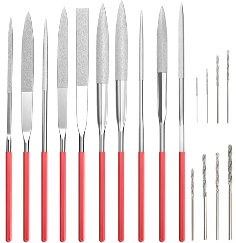 MSIHEY Juego de limas de aguja de diamante, juego de limas finas de impresora 3D, accesorios para limar madera, joyas, metal y plástico, incluye 10 limas de diamante y 8 brocas de metal duro.