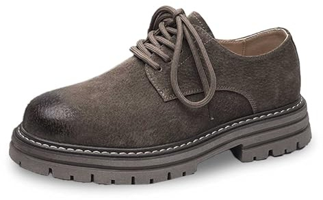 Botines casuales de trabajo para hombre y hombre, de piel, con cordones, para lluvia, Chelsea, gamuza, tacón de bloque, almacén, invierno, motociclista, motocicleta, cremallera reforzada, gris, 44 EU