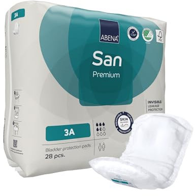 ABENA San 3A Premium Inkontinenzeinlagen 28 Stück für Damen und Herren, 600 ml Saugfähigkeit, schnell einziehende Inkontinenzprodukte, diskrete und anatomische Inkontinenzeinlagen für Männer/Frauen