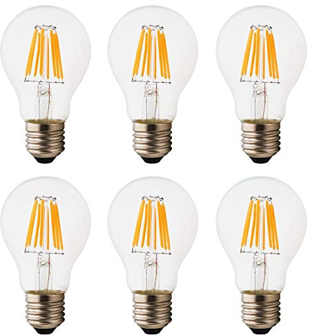 E27 A60,LED Edison Glühbirnen, Energiesparlampen,umweltfreundlich 8W Nicht dimmbar AC220V Glühlampe 2700K Klarglas mit hoher Durchlässigkeit,6 Stück