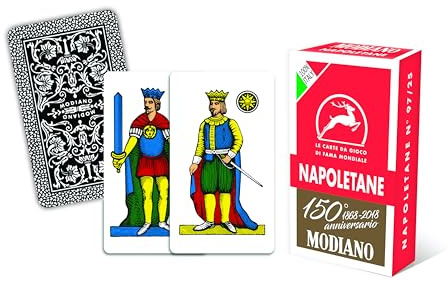 Modiano Napoletane Rosso 150° Anniversario – Carte da Gioco regionali napoletane in cartoncino Duplex Rinforzato 410 gmq – Scopa, Briscola, Tresette – 100% Made in Italy