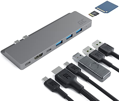 GC Connect60 HUB USB-C 8im1 Adapter Dockingstation (Thunderbolt 3 (4K 60Hz), USB-C, 3xUSB 3.0, HDMI, microSD, SD) Power Delivery 100W für MacBook Pro 13/15(2016/2017/2018/2019/2020), Air (2019/2020)