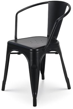 Kosmi Chaise en métal Noir Mat Style Industriel - Fauteuil Industriel avec accoudoirs