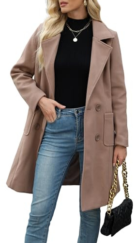 Bankeng Women Winter Wool Blend Camel Mid-Long Coat Notch Double-Breasted Lapel Jacket Outwear (Camel,M)