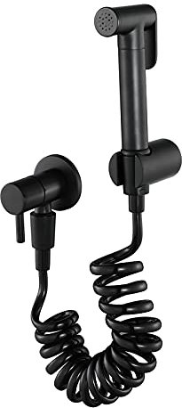 SHUGUANG Kit Douchette WC, Noir Pulvérisateur de Bidet à Main Mural Douchette à Main Bidet en Laiton Pulvérisateur de Toilette Bidet avec 1.5m PVC Tuyau et Support, Vanne d'équerre