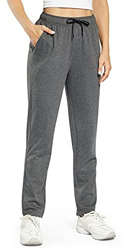 OUGES Jogginghose Damen Lang Baumwolle Sporthose Freizeithose Stretch Trainingshose Mit Taschen L