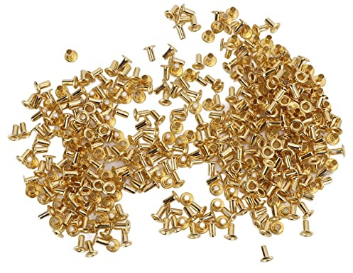 500 Pz Rivetti in Ottone per Rivetti Cavi in ​​Pelle, Rivetto a Testa Piatta in Ottone, Viti di Rilegatura Cavi a Forma di T Kit di Rivetti di Ancoraggio Rotondi per Rilegatura (4.8x2.3x5.5mm)