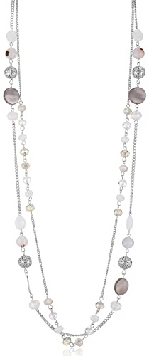 FULU AUTUMN Collana da Donna con Perline Lunghe in Argento a Strati Collane di Conchiglia di Cristallo Bohémien Collana a Catena Maglione Bigiotteria(Bianco)