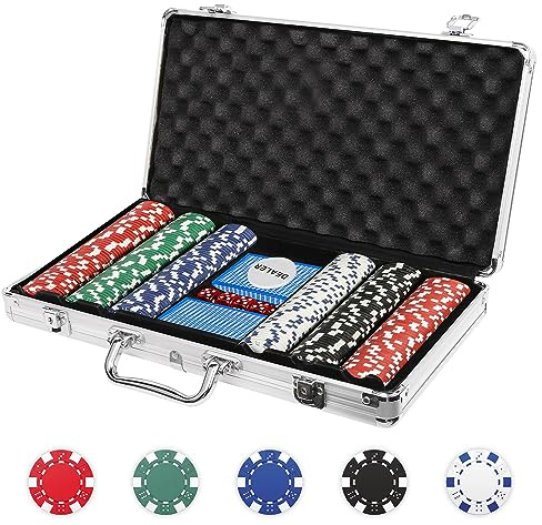 Vilobos Poker Chips Set, 300PCS Poker Chips with Carrying Case for Texas Holdem Blackjack Gambling