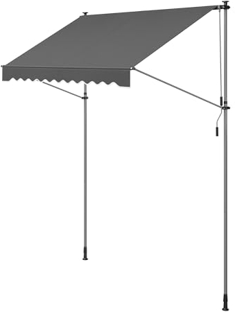 SONGMICS Klemmmarkise, Balkonmarkise, höhenverstellbar, mit Handkurbel, Sonnenschutz, für Balkon, Terrasse, Garten, 250 x 120 cm, anthrazit GSA252G02