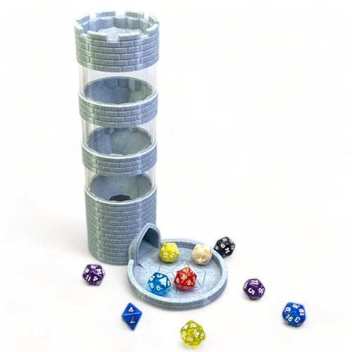Lixusia Castle Dice Tower Works with Standard Size Rollers, for TRPG Board Games, with A Set of Dice in Random Color