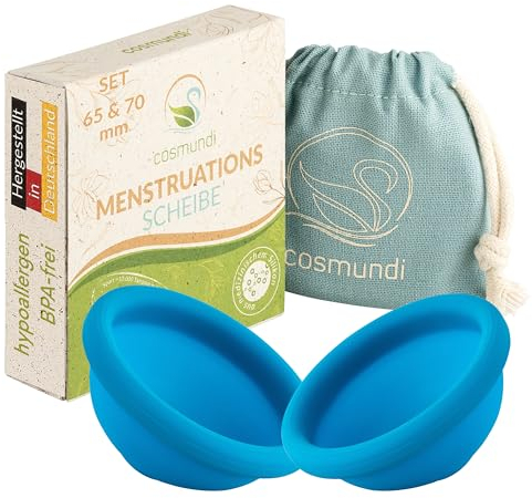 cosmundi Menstruationsscheibe aus medizinischem Silikon in Deutschland produziert Wiederverwendbare Menstrual Disc & nachhaltige Tampon Alternative - Set 65 mm & 70 mm