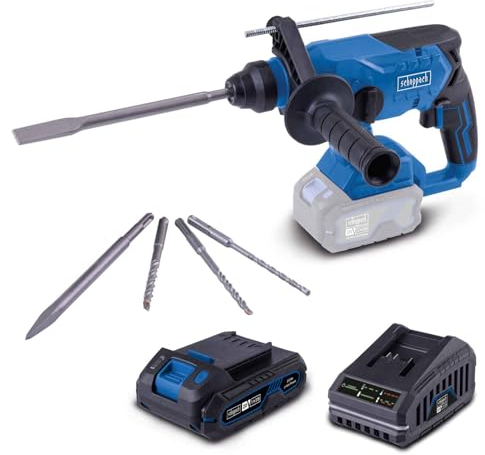 Scheppach Akku-Bohrhammer BC-RHD230-X 20V Brushless Meißelhammer | 20V-IXES-Serie | Schlagzahl 5500 bpm | Durchmesser Bohrung 24mm (Beton & Stein), 13 (Metall), 27 (Holz) | mit 2Ah Akku & Ladegerät