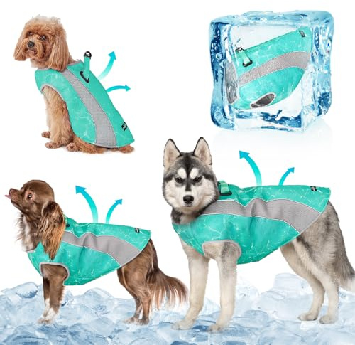 TOPSOSO - Chaleco refrescante para perro, con banda reflectante de seguridad y cierre de cremallera, chaleco refrescante para perro, actividades al aire libre (verde M)