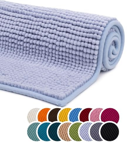 liebling Badematte, Badezimmerteppich rutschfest, Badteppich, Badvorleger, Duschvorleger, Badezimmermatte 70 x 120 cm, WC Deko, waschbar, Silber, Serie Chile