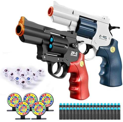 SZJYMY 2 Stück Schaumstoff-Blaster, Shockwave, sicheres Spielzeug-Attrappen-Modell, Revolver-Spielzeugpistole mit Soft-Bullet-Optik, realistische Mini-Action-Pistole für Kinder von 6–12 Jahren