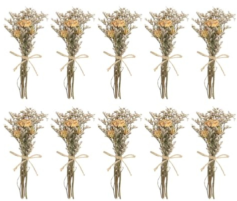 PATIKIL Mazzo di Fiori Secchi Mini, 10pz Rosa Fiore Selvatico Naturale con Stelo Fiore di Gisantemo per Boho Fiori per Artigianato Fai da Te Regalo Matrimonio, Crema