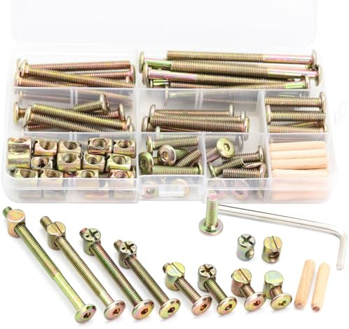 FamlTol Jeu de 54 vis et écrous pour berceau, meuble (M6 x 16 mm, 20 mm, 25 mm, 30 mm, 40 mm, 50 mm, 60 mm, 70 mm, 80 mm) avec écrous cylindriques et chevilles