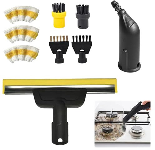 9 Stück für Kärcher Dampfreiniger Zubehör SC1 SC2 SC3 SC4 SC5, Rundbürste, Flachbürste, Gebogene Düse, Hand-Dampfbürste, Reinigungstuch-Bezug für Kärcher Dampfreiniger (9 Stück)