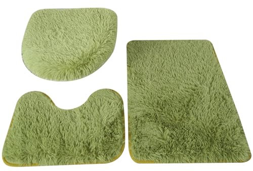 CAKEEYUM Juego de Alfombra de baño 3 Piezas, Alfombra de baño Verde Suave Absorbente de Agua, de Inodoro en Forma de U sin Deslizamiento, Cubierta de Asiento de Inodoro Lavable para