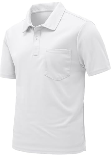Rdruko Poloshirt Herren Kurzarm mit Brusttasche Polohemd T-Shirts Sommer Golf Polo Shirt Slim Fit für Männer-Weiß L