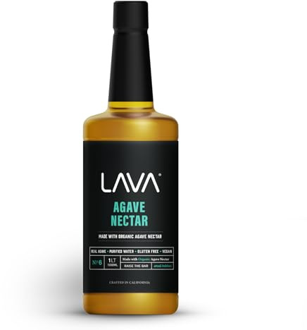 LAVA Premium Light Agave Nectar for Cocktails made with Raw Blue Organic Agave 33.8oz (1000ml). Natural sweetener, Non-GMO, Vegan, Gluten Free. Perfect for Margaritas, Tequila, or Mezcal Cocktails.