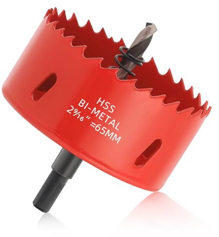Flintronic Sierra de Corona Bimetálica de 65mm, Sierras Perforadoras, Broca Perforadora de Bimetal con Broca Separable para Madera y Plásticos, por Ejemplo, para Paneles de Yeso, Chimenea, Rojo