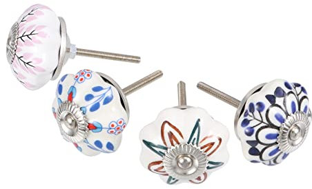 jojofuny 4pièces Poignées Céramique Pour Meubles Boutons Décoratifs Élégants Pour Armoires Et Motifs Fleuris
