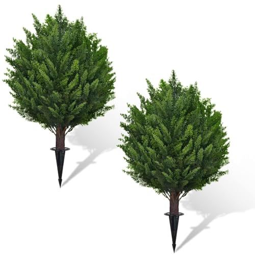 2 alberi a forma di cipresso artificiale da 45 cm, con picchetto, sfera di bosso, conifere, bosso da giardino, per interni ed esterni