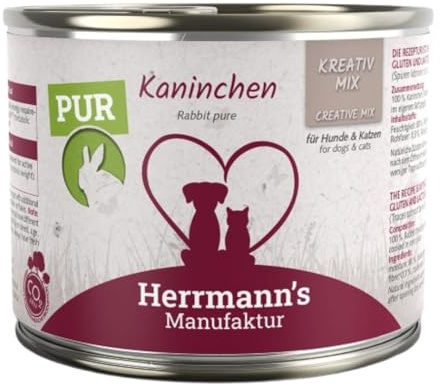Hermanns - Comida Húmeda Variedad Canguro o Conejo para Perros y Gatos – 100% Carne - 6 Unidades - Latas de 200g -Todas Las Etapas de la Vida - ANIMALUJOS (6 Unidades, Conejo)